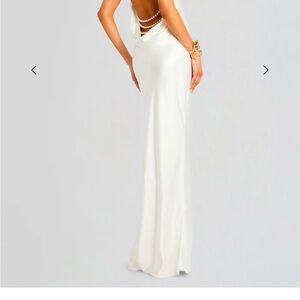 Retrofete White Backless Gown- hemmed to roughly ~5’7